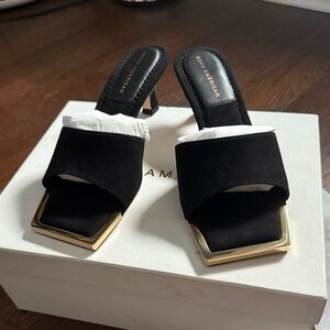 Good American Black Mules with Gold Accents